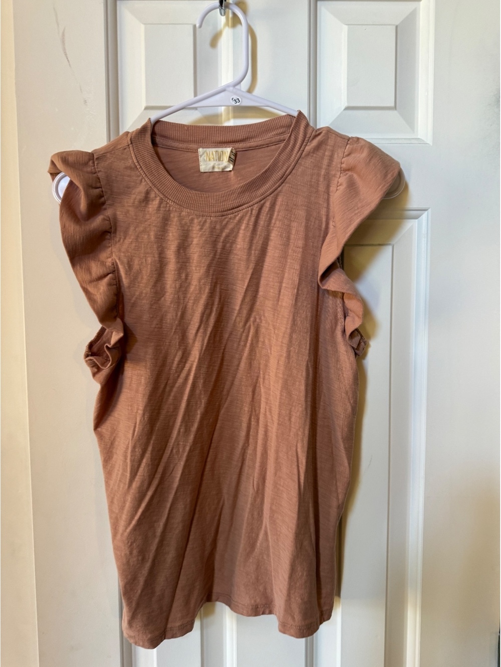 Nation Ruffle Sleeve Tank Top in Light Brown small